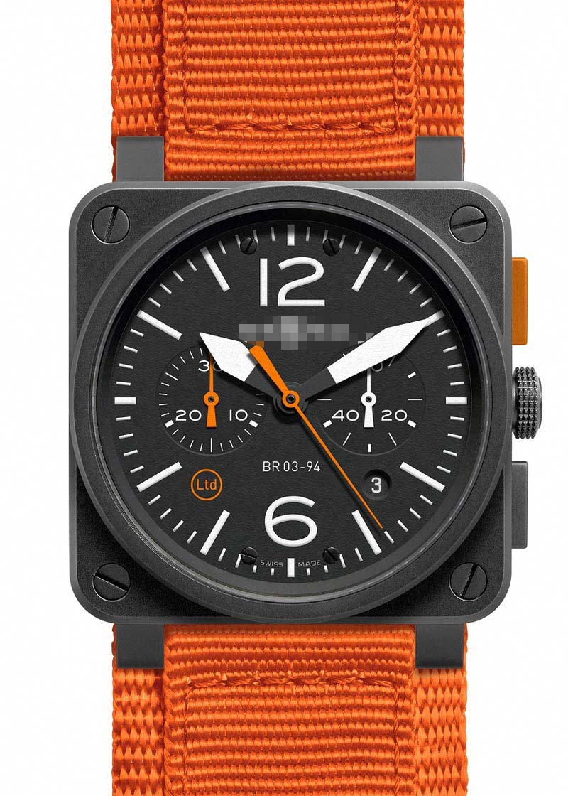 Custom Black Watch Face BR03-94-Carbon-Orange